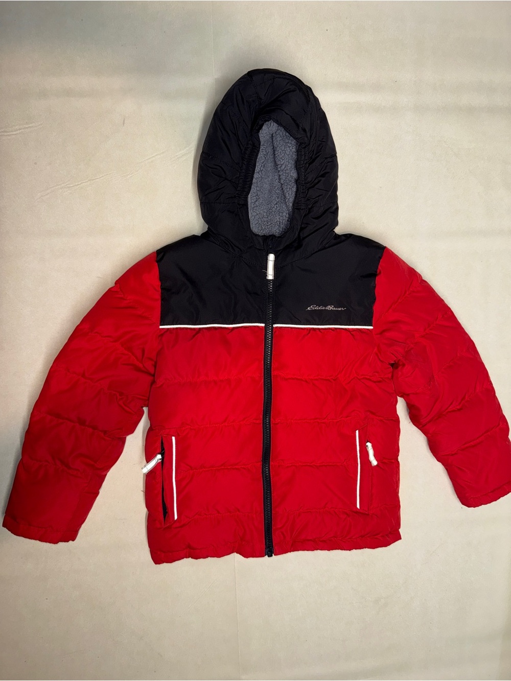 Eddie Bauer Kids Red and Black Hooded Puffer Coat